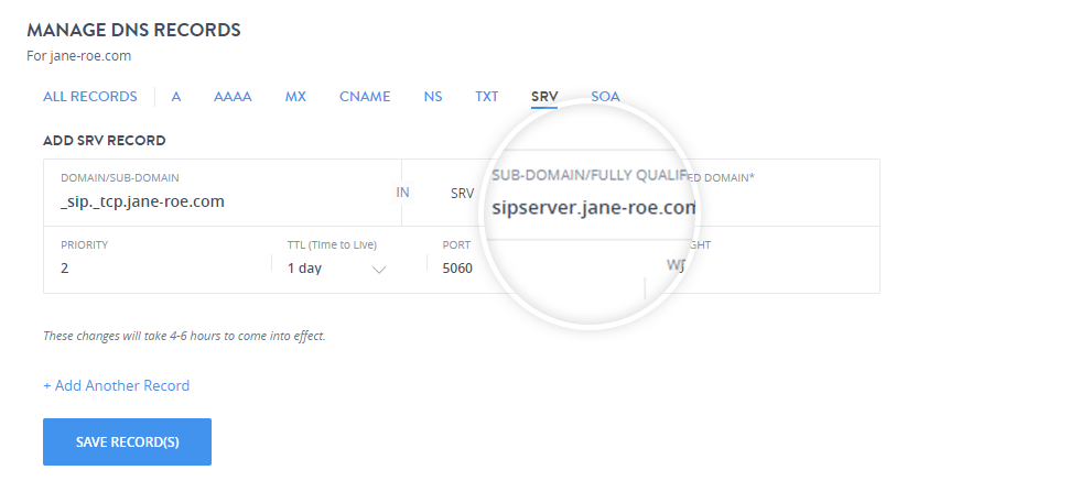 Add SRV details