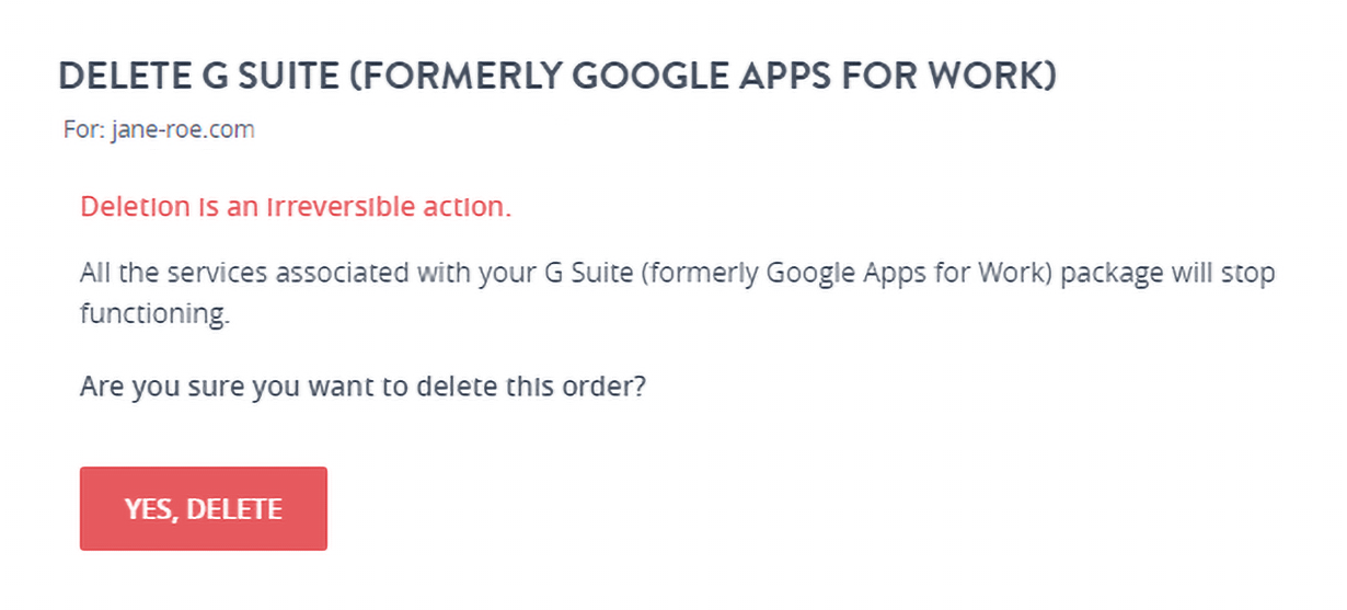 gsuite delete order warning